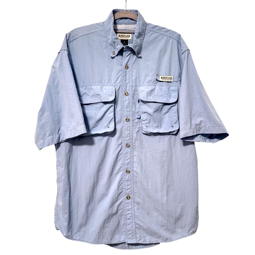Magellan Sportswear Laguna Madre Mens Blue‎ Short Sleeve Fishing Shirt Medium